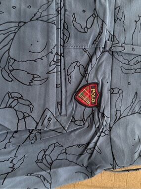 Polo by Ralph Lauren Blue Swim Trunks with Crab Print and Polo Shield Patch